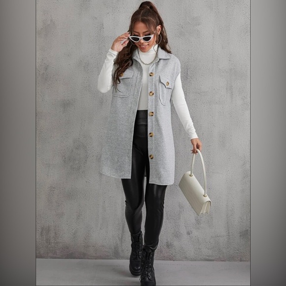 Shein flap pocket Vest Coat without belt 🐚 - Picture 2 of 12